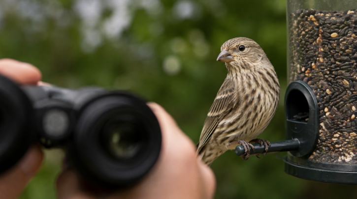 Illustration of binoculars used for close-range finch identification