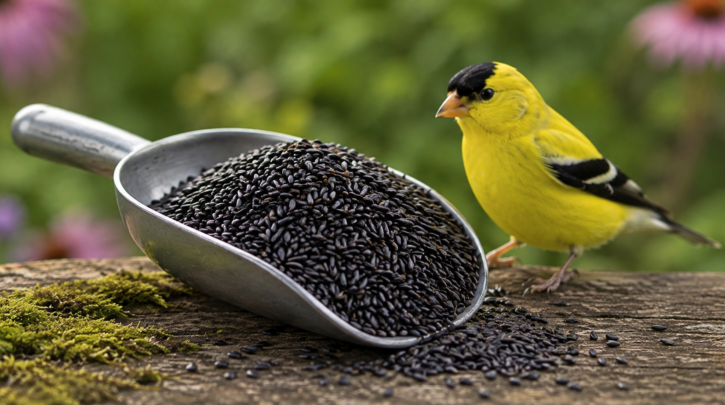 Illustration of fresh glossy nyjer seed for finches
