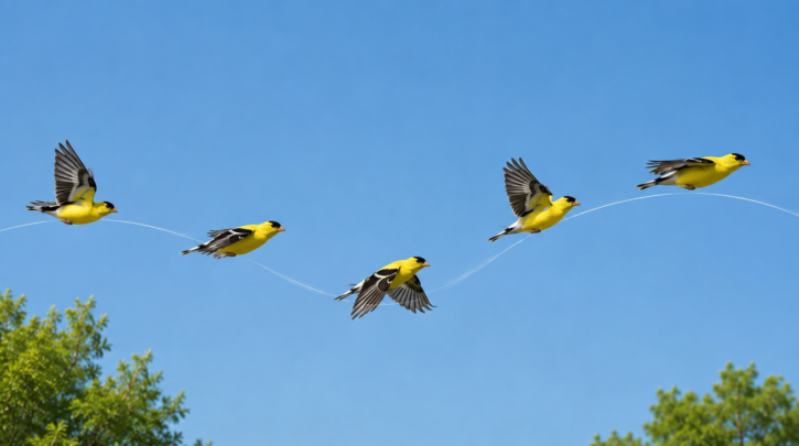 Illustration of a Goldfinch's undulating flight pattern and flight call