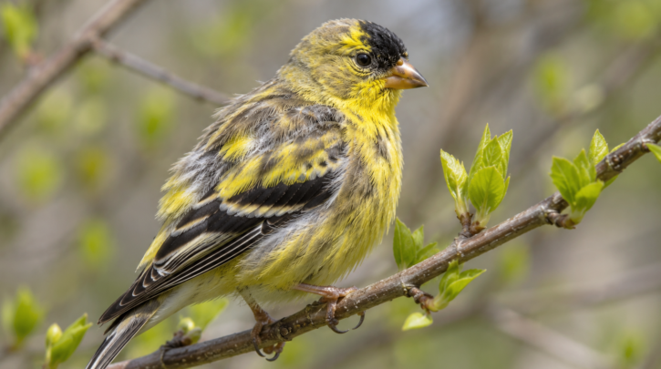 Illustration of a Goldfinch transitioning into spring breeding plumage
