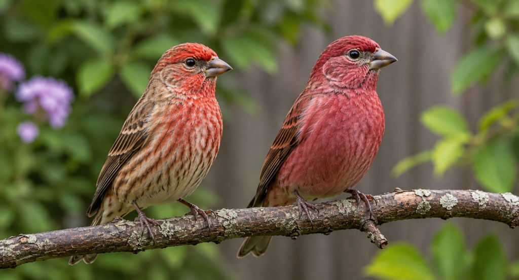 Illustration comparing the belly pattern of a House Finch and a Purple Finch
